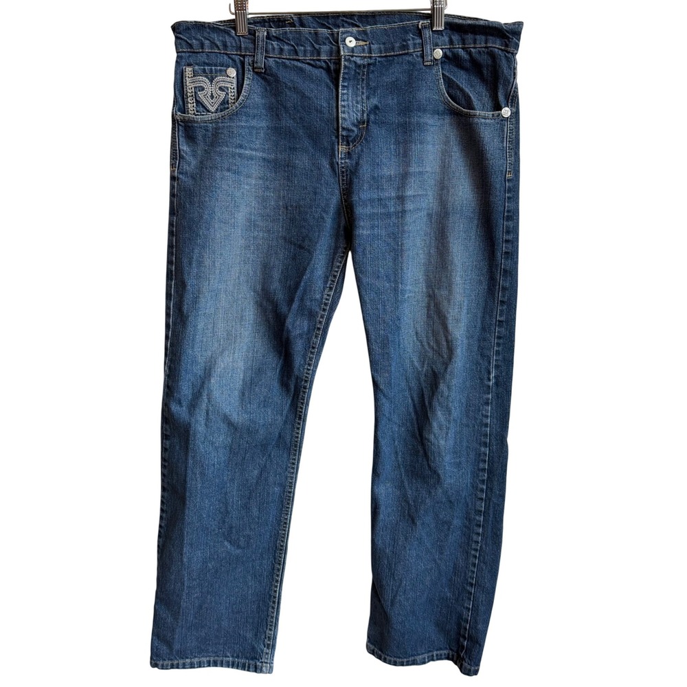 Ariat Denim Jeans Embroidered‎ Pockets Women 36 Blue Straight Leg Medium Wash